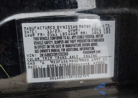 2024 Nissan Sentra Sv Xtronic Cvt from USA, damaged, VIN 3N1AB8CV3RY252349